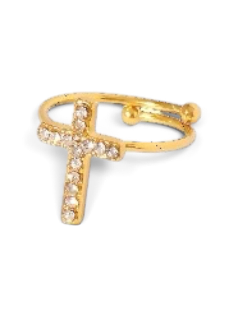 18k Gold plated Crystal Cross Adjustable Ring - Women Jewelry